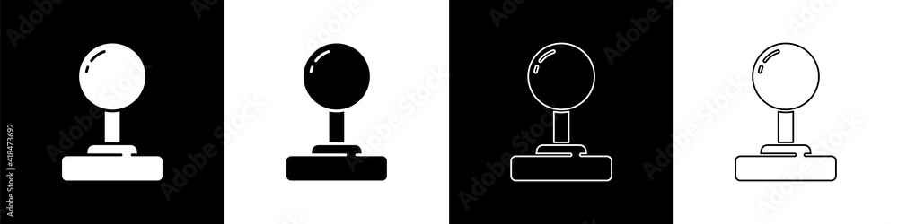 Poster set joystick for arcade machine icon isolated on black and white background. joystick gamepad. vecto