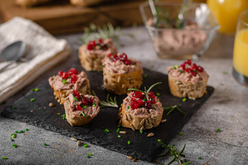 Homemade pate on heathy bread with cranberries