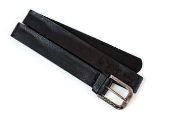 Black faux leather belt with classic buckle for trousers and jeans.