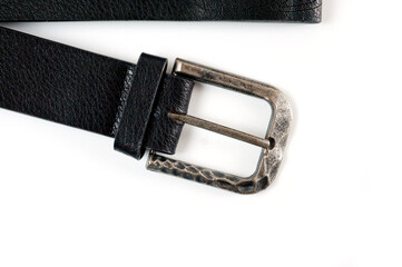 Black faux leather belt with classic buckle for trousers and jeans.