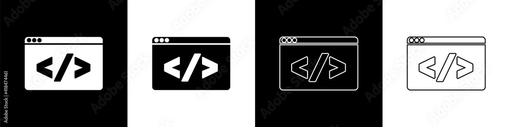 Wall mural set web design and front end development icon isolated on black and white background. vector.