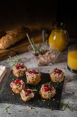 Homemade pate on heathy bread with cranberries