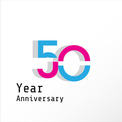 50 Years Anniversary Celebration Pink Blue Color Vector Template Design Illustration