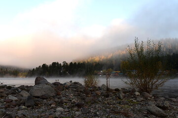Morning on the mountain river Biya. Altai Republic