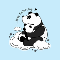 Fototapeta premium Mother's day card with Pandas. Panda mother hugging baby panda.
