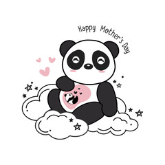 Obraz premium Mother's day card with Pandas. Panda mother hugging baby panda.