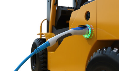 forklift truck charges with electric recharging station 