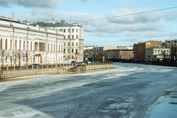 Fototapeta na wymiar Fontanka river. City landscape. St. Petersburg. Russia March 2021 