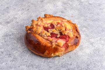 Homemade pastry buns with quark and berries