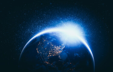 Planet earth globe view from space showing realistic earth surface and world map as in outer space...