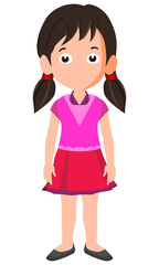 Cute little girl cartoon character. Vector illustration isolated on white background.