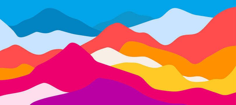 Multicolor mountains, translucent waves, abstract color glass shapes, modern background, bright landscape, vector design Illustration for you project © panimoni