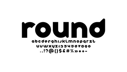 Technical black font, rounded original alphabet, trendy modern letters and numbers, vector illustration 10EPS