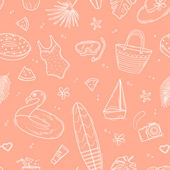 Summer seamless doodle pattern. Vector seamless background.