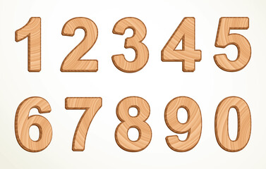 Vector wooden numbers isolated on white background