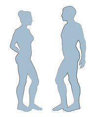 Male and female stands sideways. Vector drawing