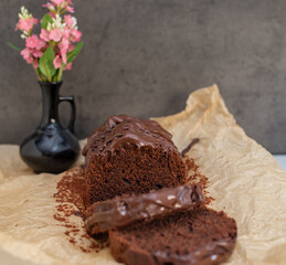 sweet home made chocolate almond sponge cake