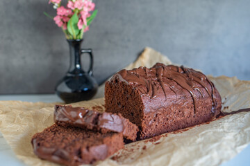 sweet home made chocolate almond sponge cake