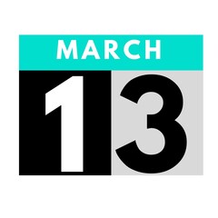 March 13 . flat daily calendar icon .date ,day, month .calendar for the month of March