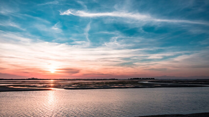 Spring sunset in the lagoon of Grado