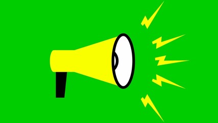 Animated symbol of yellow megaphone. Looped video. Concept of news, announce, propaganda, promotion, broadcast, media, message. Vector illustration isolated on green background. - Powered by Adobe