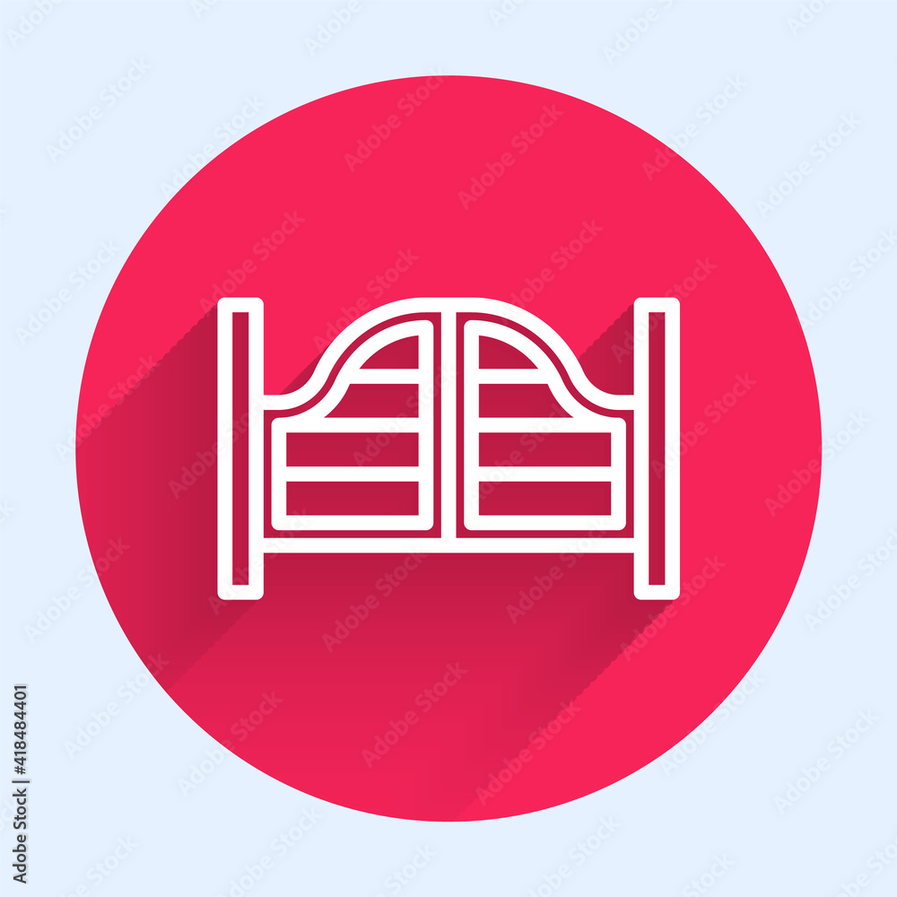 Poster white line old western swinging saloon door icon isolated with long shadow. red circle button. vecto