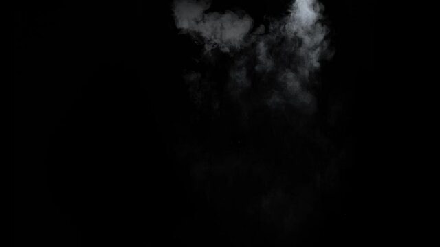 Abstract smoke in slow motion. Smoke, Cloud of cold fog in light spot background. Light, white, fog, cloud, black background, 4k, ice smoke cloud. Floating fog.