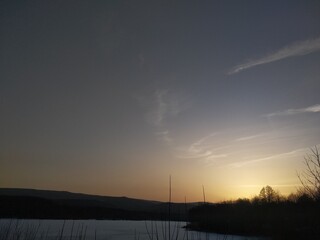 Sunset on the winter lake