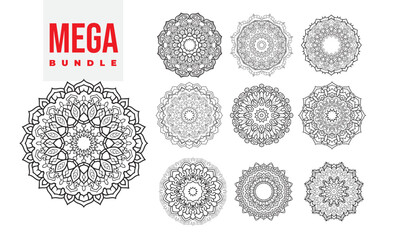 Mega mandala bundle for coloring book interior. - obrazy, fototapety, plakaty