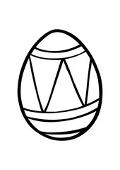 Black line Easter Egg with basic pattern. Hand drawn cartoon style. Doodle for coloring, decoration or any design. Vector illustration of kid and holiday.