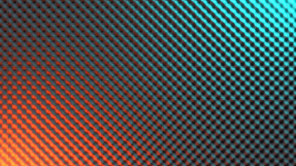 Wall of acoustic foam panels illuminated by orange and turquoise lights for background. 3d illustration - obrazy, fototapety, plakaty