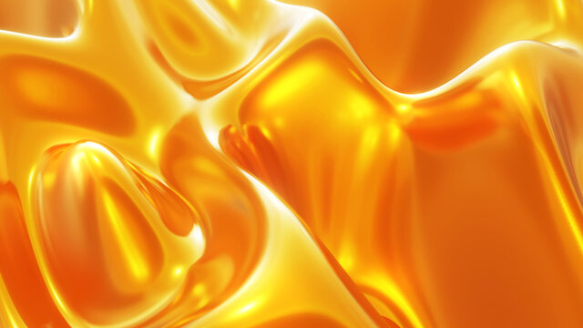 Gold Metal Texture With Waves, Liquid Golden Metallic Silk Wavy Design, 3D Render Illustration.