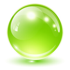 Glass sphere green, vector shiny icon ball.