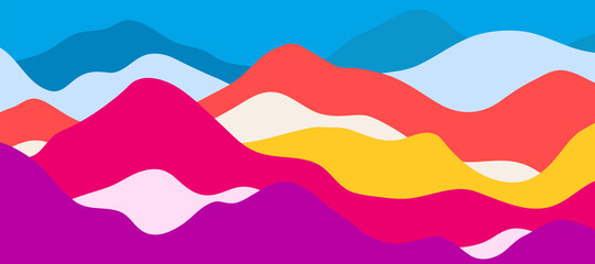 Multicolor mountains, translucent waves, abstract color glass shapes, modern background, bright landscape, vector design Illustration for you project