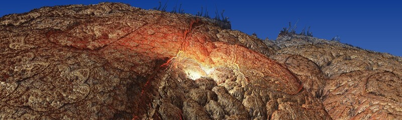 The glow in the rock. 3d fractal graphic, part of a huge fractal, calculated with Mandelbulb 3D program, JPEG Grafik