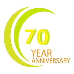 70 Years Anniversary Celebration Yellow Color Vector Template Design Illustration
