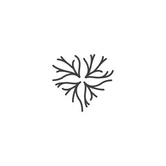 Love root or twig tree, root shape heart. Vector logo icon template