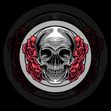 skull head with rose illustration