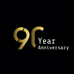 90 Years Anniversary Celebration Gold Black Background Color Vector Template Design Illustration