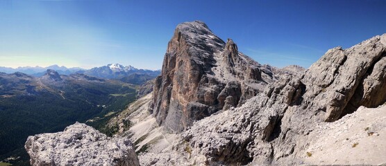 Dolomite peak called "Tofana di Rozes" seen from the via ferrata to "Tofana di Mezzo" near Cortina d'Ampezzo, Italy
