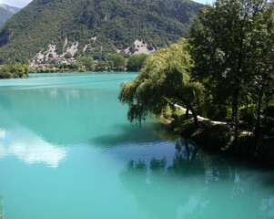 The beautiful turquoise Soca River in Triglav National Park in Slovenia