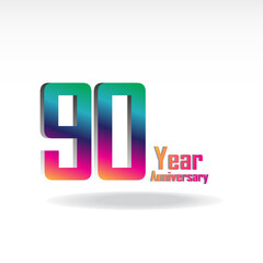 90 Years Anniversary Celebration Rainbow Color Vector Template Design Illustration
