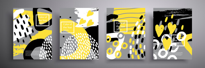 Graphic design covers. The trend colors of 2021 are yellow and gray. Suitable for brochures, posters, flyers and banners.