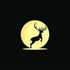 Vector silhouette of deer on moon background. Symbol of night.