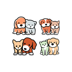 set of Cute funny cats and dogs logo, 
pets cartoon collection. Furry human friends home animals