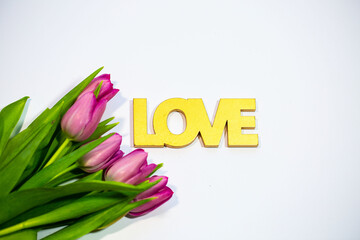 Tulips with Love (Letter) on a white background