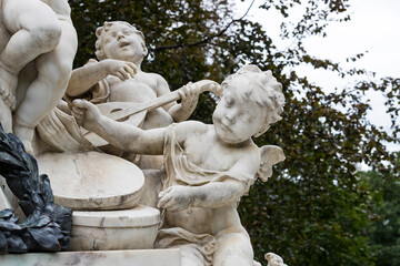 Architectural elements of the Mozart monument created in 1896 in Vienna in Austria - obrazy, fototapety, plakaty
