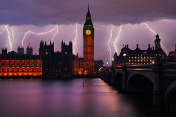 Incredible landscape image of lightning storm over Big Ben and Houses of Parliamnet in London