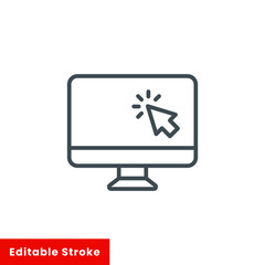 Computer monitor click cursor line icon. Simple outline style sign for mobile concept and web design. Mouse, PC, desktop, display. Vector illustration isolated. Editable stroke EPS 10