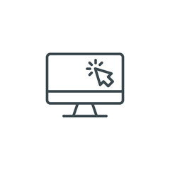 Computer monitor click cursor line icon. Simple outline style sign for mobile concept and web design. Mouse, PC, desktop, display. Vector illustration isolated. EPS 10